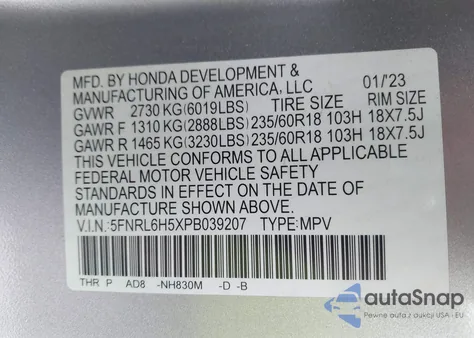 2023 Honda Odyssey Ex from USA, damaged, VIN 5FNRL6H5XPB039207